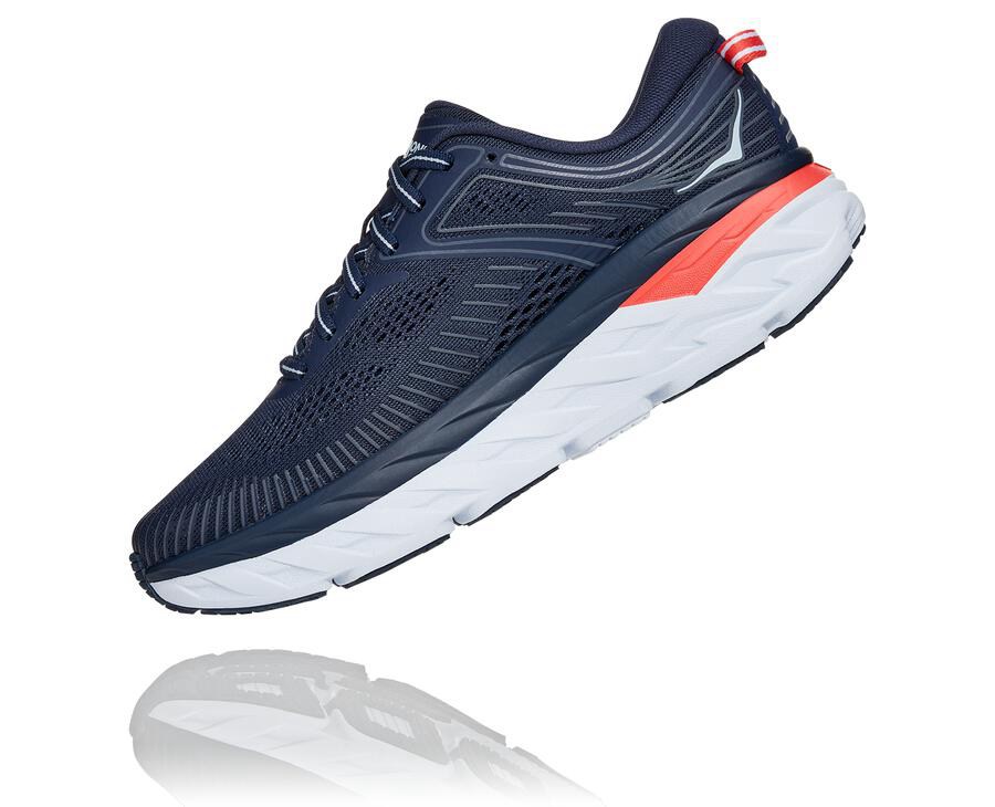 Hoka One One Running Shoes Womens Navy/White - Bondi 7 - 98204LKNA